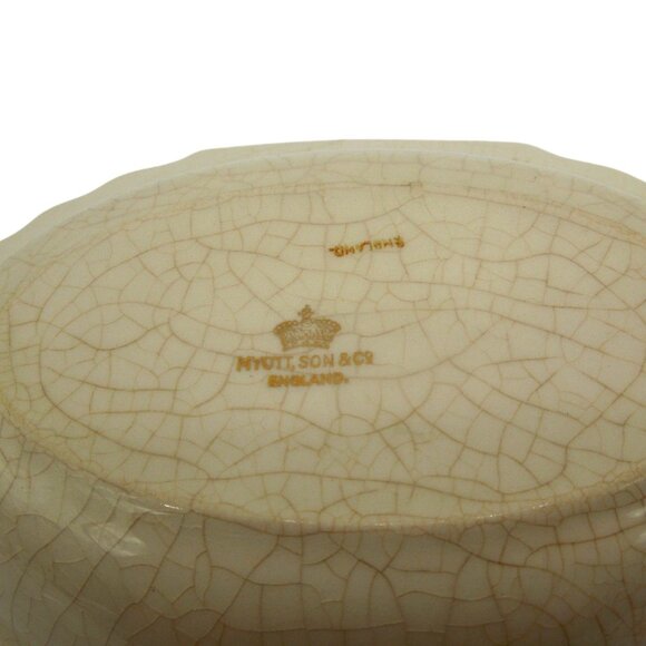 MYOTT SON & Co Floral Oval Bowl Crackle Glaze England Vintage 9" - Picture 9 of 9